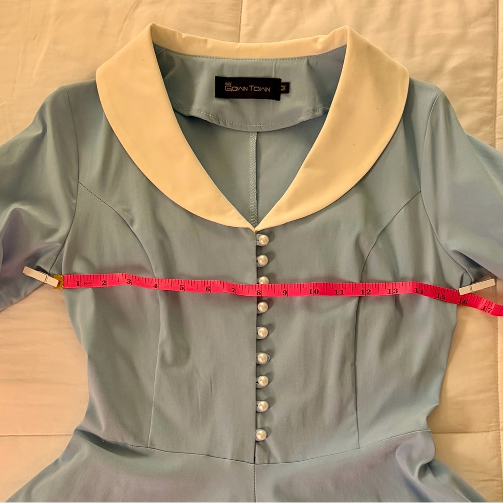 Classic Blue A-Line Dress with White Collar - Picture 3 of 4